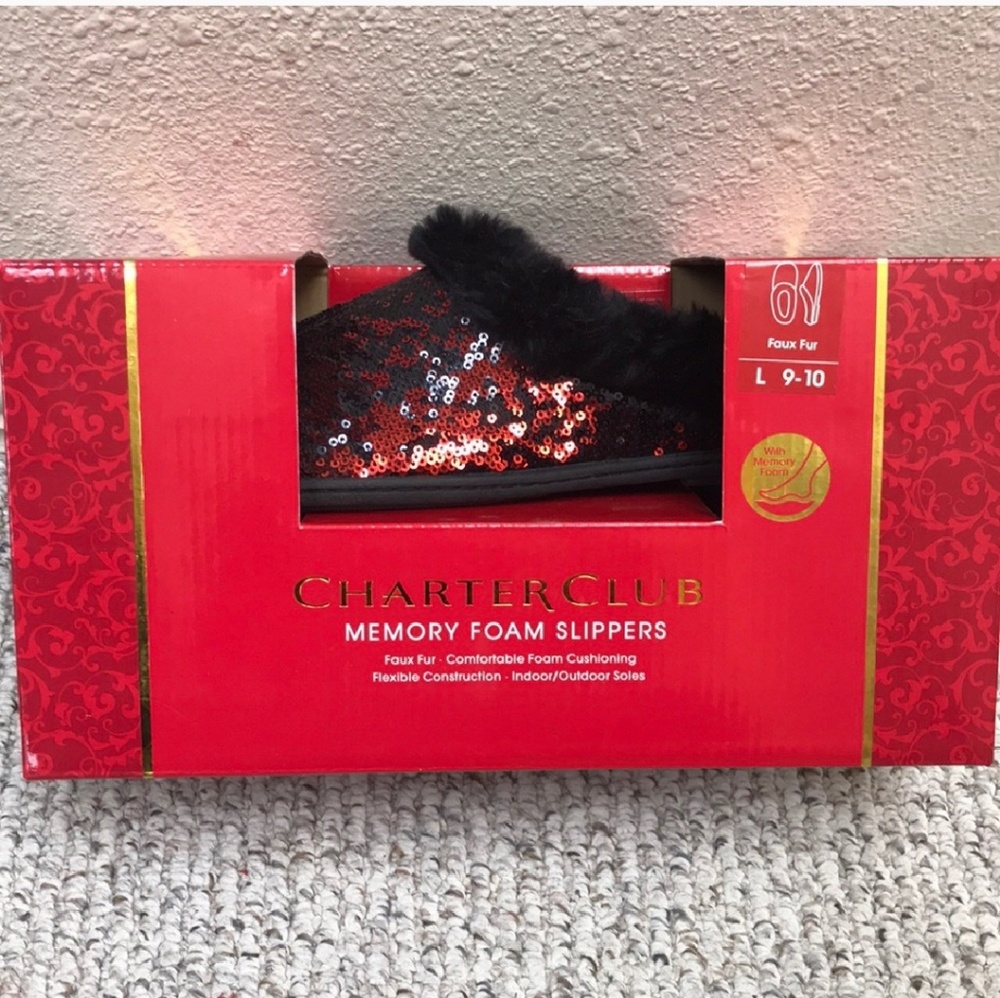 Charter Club Red Sequined Slippers large